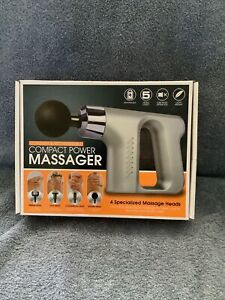 Compact Power Handheld Massager Cordless Rechargeable 5 Speed 4 Heads Silver