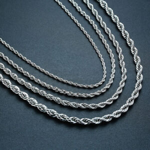 Stainless Steel Twisted Rope Silver Chain Necklace Men Women 2/2.5/3/4/5/7/9/mm