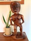 Large 25” Carved Wood Mid-Century Tiki? Hawaiian? Fiji? Warrior Statue Figure