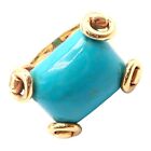 Authentic! Gucci 18K Yellow Gold Large Turquoise Horsebit Ring