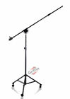 Studio Microphone Stand On Wheels Tall Overhead Boom Arm Mic Mount Stage Holder