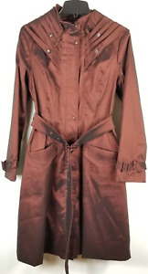 Samuel Dong Womens Maroon Long Sleeve Belted Hooded Trench Coat Size Small