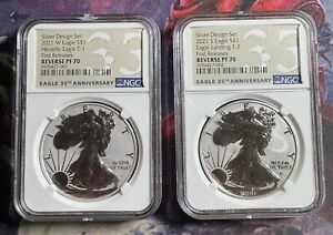 2021 W & S REVERSE PROOF SILVER EAGLE DESIGNER SET PF 70 NGC FIRST RELEASES