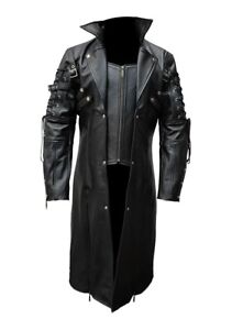 Mens Goth Matrix Trench Coat Black Leather Steampunk Jacket - Garment Chest 48
