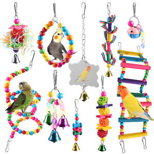 Parrot Swing Bell Hanging Bird Cage Perch Toys Parakeet Cockatiel Budgie Toy Set