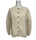 Vintage Handmade Chunky Knit Irish Wool Fisherman Cardigan Sweater Women Large