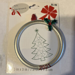 2021 Metal Mini Photo Ornament - SILVER With Holly. CIRCLE By Studio Decor