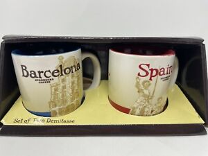 Set of 2 NEW Barcelona & Spain Starbucks Demitasse Espresso Mugs 3oz