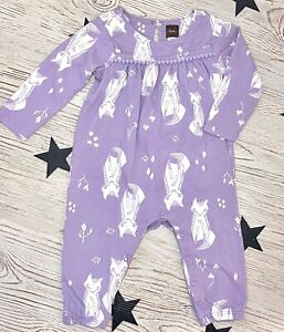 💜 TEA COLLECTION Baby Girl Lavender Fox Long-sleeve Romper Size 6-9 Months NWOT