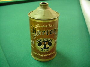 ANTIQUE HORTON OLD STOCK ALE TIN LITHO QUART CONE TOP BEER CAN NEW YORK BREWERY