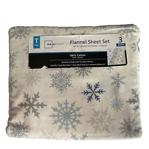 Mainstays Snowflake Flannel Sheet Set TWIN Size 100% Cotton 3 Piece NEW  b5