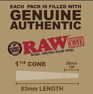 50 Count: RAW CLASSIC 1 1/4 Size Pre-Rolled Cones W/Filter Tips 100% AUTHENTIC