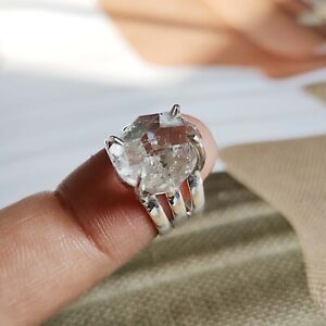 Raw Herkimer Diamond Statement Ring 925 Sterling Silver Ring Handmade Jewelry DN