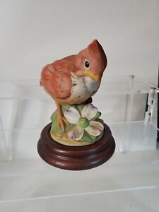 Cardinal Figurine Andrea by Sadek 6350 Porcelain Bird on Dogwood Vintage