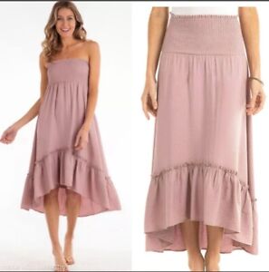 Fresh Produce Joanna Convertible Peasant Dress Maxi Skirt Rose Pink Size XL