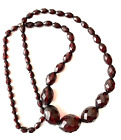 Vintage Cherry Red Amber Bakelite  Bead Necklace 28 Inch