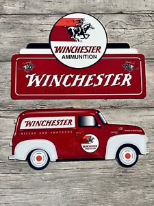 2  Large Sign Combo Winchester Rifles Die-cut 18 Inches Aluminum  Garage Sign