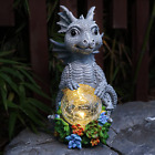 Large Garden Dragon Statue with Solar Crackle Globe Light - Resin Ornament