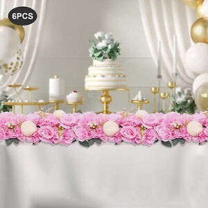 6* Artificial Flower Row Arrangement Floral Centerpiece for Wedding Table Decor