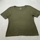 Chico's Size 2 Women's Large Olive Green Lightweight Short Sleeve T Shirt
