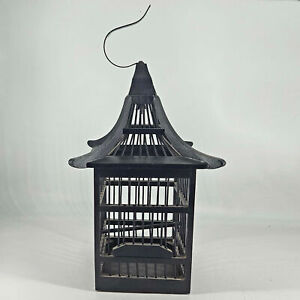 Vintage style wood Pagoda Bird Cage W Metal Hook decor