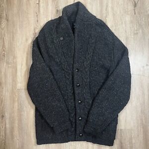 VTG Gant Men's Hand Framed Cable Knit Shawl Cardigan Sweater Charcoal Gray