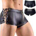 US Mens Faux Leather Boxer Shorts Trunk Lace-up Zipper Crotch Hot Pants,Clubwear