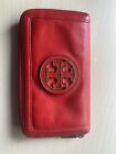 Tory Burch Amanda Leather Wallet Red With Gold Accents Zipper Coin Pocket