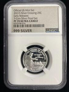 2021 S Silver Crossing 25C Early Releases 7- Coin Silver Proof Set NGC PF 70 UC
