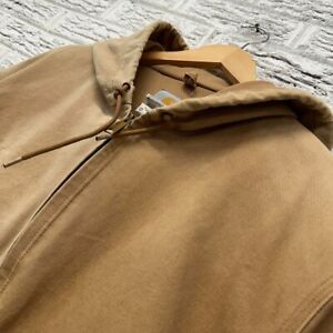 Vintage Sun Faded Carhartt Zip Up Canvas Work Hooded Jacket XL Tan Brown