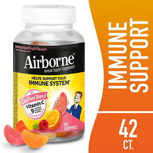 (2 pack) Airborne Assorted Fruit Flavored Gummies, 42 count - 750mg of Vitamin C