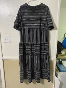 Shein Womens Boho Maxi Dress Black Tiered Peasant Lagenlook Vacation Large