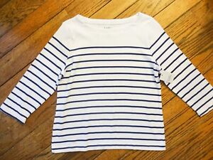 Croft and Barrow White and Navy Striped Knit Top        Size PXL