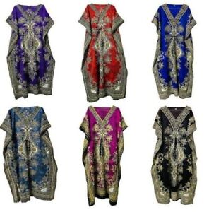 Women Caftan Long Kaftan Dress Tunic Dress Night Gown Hippy Boho Maxi Plus Size