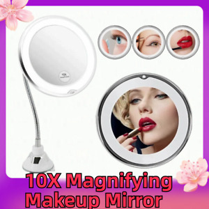 10X Magnifying Makeup Mirror with LED light Suction Mirror Gooseneck