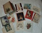 LOT OF 11 VINTAGE CHRISTMAS CARDS UNUSED Church Glitter Embossed IN BOX