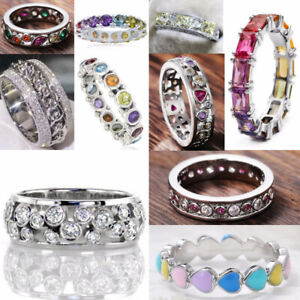 Women 925 Silver Filled Ring Luxury Cubic Zircon Party Jewelry Sz 6-10