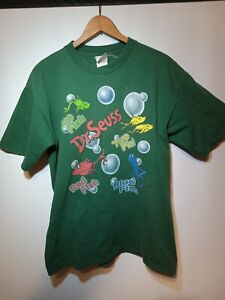 Vintage Dr Seuss Mens Green Sz Lg One Fish Two Fish Red Fish Blue Fish T-Shirt