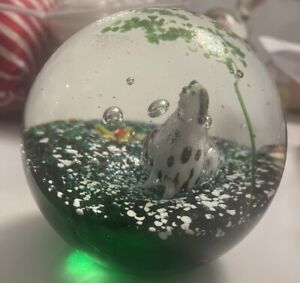 Extra Large Blown Glass Paperweight With Spotted Dog Inside