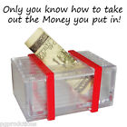 TREASURE CLEAR BOX Wonder Joke Money Puzzle Magic Trick Toy Bank Safe Gift Locks