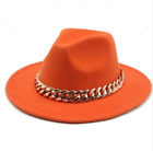 Fedora Hats for Women Men Wide Brim Thick Gold Chain Band Felted Hat Jazz Cap Wi