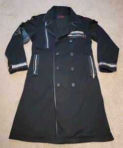 TRIPP NYC Trench Coat Black Long Jacket Men's Large Goth Steampunk Emo~AF3097MP