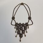 Vintage Antique Design Necklace Black & Gold Tone Metal Women Necklace Heavy