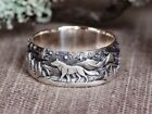 1Pcs Mens Vintage Silver Wolf In Forest Punk Rings Crazy Party Jewelry Size 7