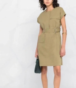 Theory Beige Taupe Pebble Linen Lyocell Caliver Crew Utility Dress XS S 2 $395