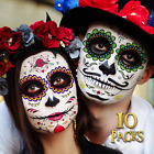 Day of the Dead Face Tattoos - 10 Pack Día de Los Muertos Temporary Face Sticker