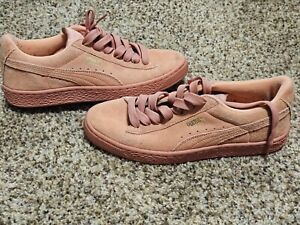Puma Pink Suede Lace Up Sneakers Size 6.5 Pink Soles Tennis Shoes EUC