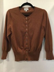 Pure Collection Cardigan Sweater 100% Cashmere 12 M 3/4 Sleeves Brown 36” Chest