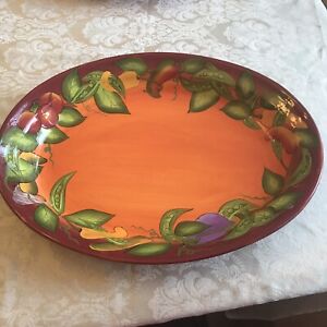 Peas in a Pod By Laurie Gates Ware Oval Serving Platter Red 19 Inches. Beautiful