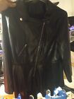 womans black leather 3/4 , Trench  jacket.Very New Looks Amazing In Person 4x